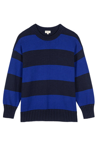 Cotton Knit Stripe Sweater in Navy Azure Stripe