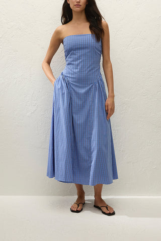 Strapless midi length dress from Faithfull the Brand.