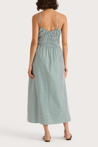 Marianne Midi Dress in Green Stripe