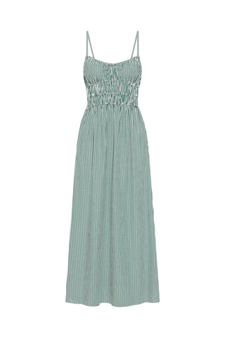 Marianne Midi Dress in Green Stripe