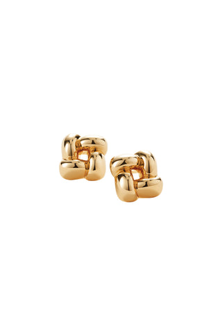 Small Woven Square Earrings in High Polish Gold