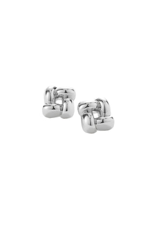 Small Woven Square Earrings in High Polish Silver
