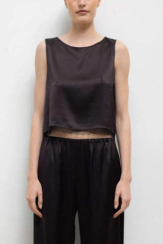 Barb Lace Crop Sleeveless Crew in Chocolate