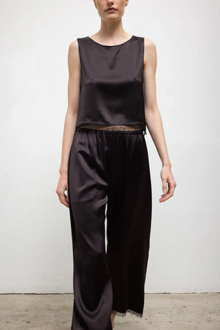 Barb Lace Crop Sleeveless Crew in Chocolate