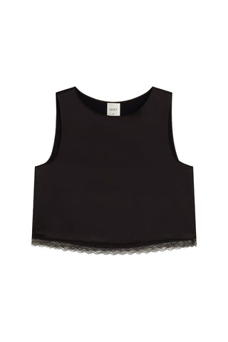 Barb Lace Crop Sleeveless Crew in Chocolate