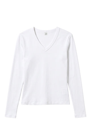 Nando Slim Long Sleeve V Neck in White