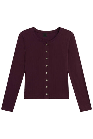 Pointelle Classic Crew Cardigan in Dark Berry