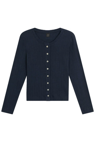 Pointelle Classic Crew Cardigan in Midnight