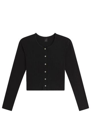 Pointelle Crop Cardigan in Black