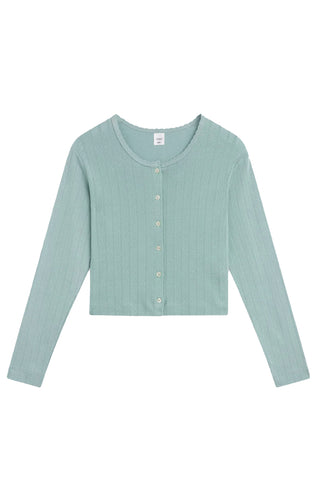 Pointelle Crop Cardigan in Eucalyptus