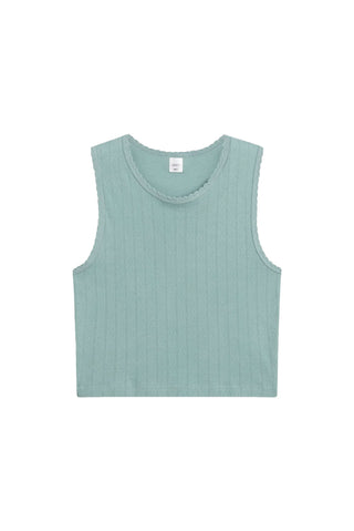 Pointelle Sleeveless Crew in Eucalyptus