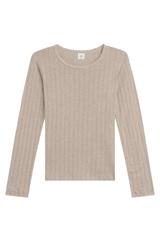 Pointelle Slim Fit Long Sleeve in Beige Melange