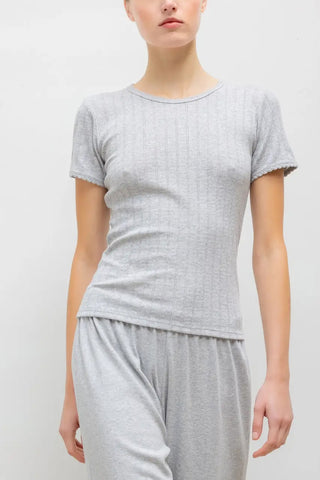 Pointelle Slim Fit Tee in Light Grey Melange
