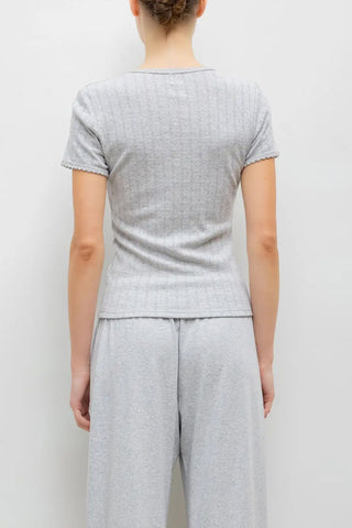 Pointelle Slim Fit Tee in Light Grey Melange