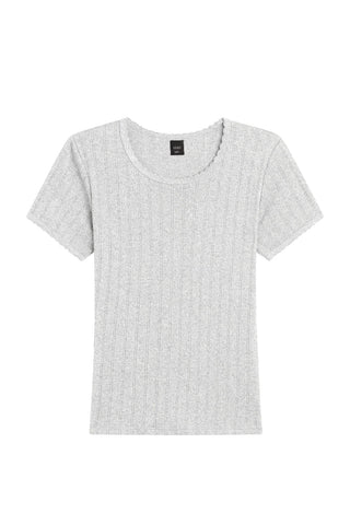 Pointelle Slim Fit Tee in Light Grey Melange