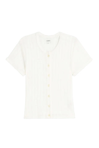 Pointelle Short Sleeve Cardigan in White