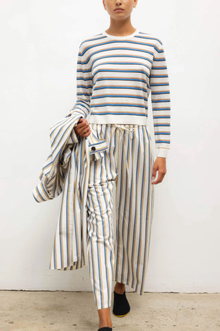 Yoshi Stripe Crop Drawstring Pant in Parchment