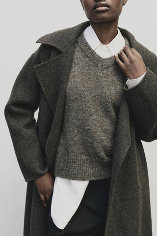 Belted Wool Coat in Brown