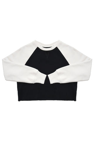 Marco Crop Raglan Crew in Ivory/Black