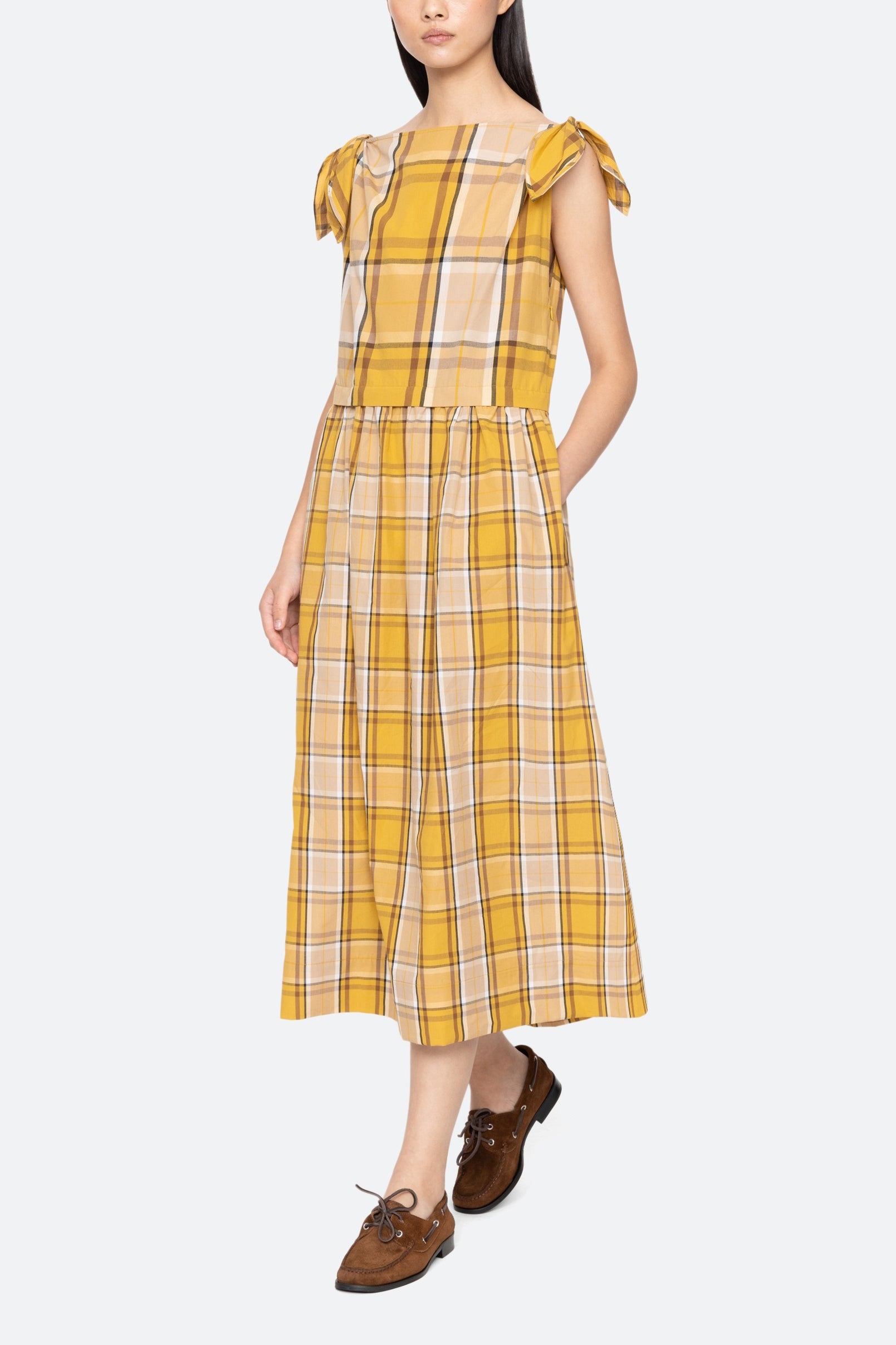 Sea New York Copeland Plaid Midi Dress Yellow 4 US