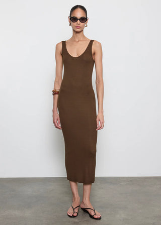 Silk Knit Tank Midi Dress in Chocolate