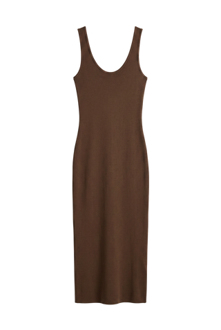 Silk Knit Tank Midi Dress in Chocolate