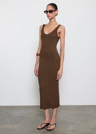 Silk Knit Tank Midi Dress in Chocolate