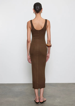 Silk Knit Tank Midi Dress in Chocolate