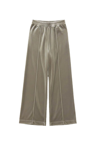 Velvet Top Stitched Pants in Taupe