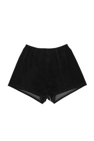 Velvet Top Stitched Hot Pants in Black