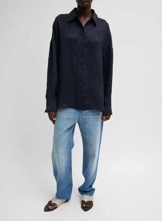 Crinkle Oversized Shirt in Midnight Navy