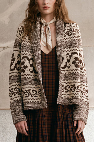 Nordic Flower Lodge Cardigan in Marled Chestnut