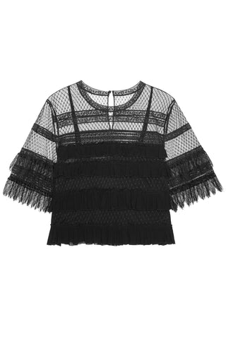 Winter Mesh Flounce Top in Black