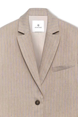 Quinn Blazer in Taupe and Blue Pinstripe