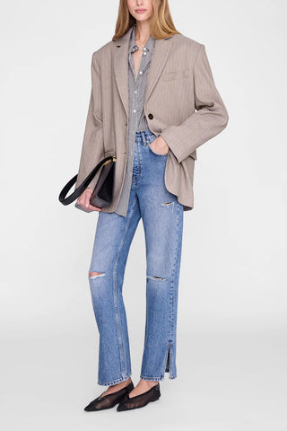 Quinn Blazer in Taupe and Blue Pinstripe