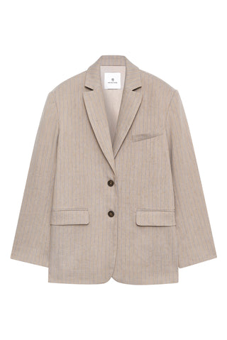Quinn Blazer in Taupe and Blue Pinstripe