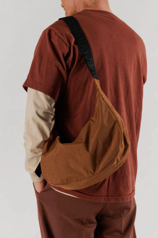 Medium Nylon Crescent Bag in Brown