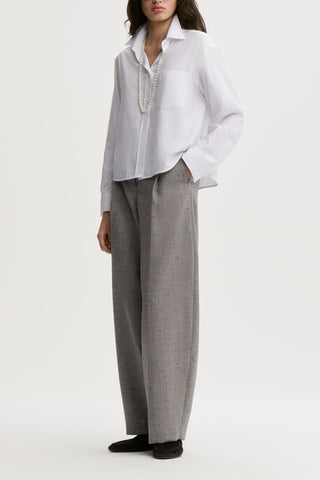 Audrey Cropped Shirt in White Herringbone