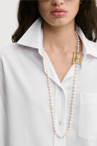 Audrey Cropped Shirt in White Herringbone