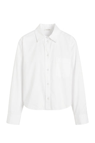 Audrey Cropped Shirt in White Herringbone