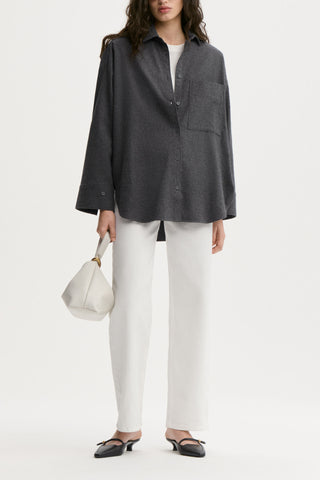 Derris Flannel Organic Cotton Shirt in Grey Melange