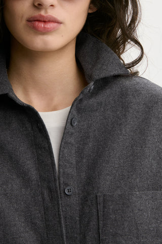 Derris Flannel Organic Cotton Shirt in Grey Melange
