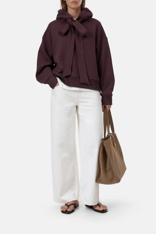 Bow Tie Hoodie in Cinder Brown