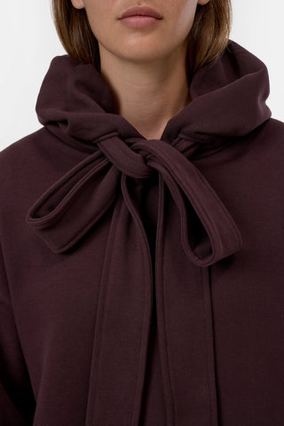 Bow Tie Hoodie in Cinder Brown