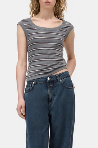 Cap Sleeve T-Shirt in Dark Grey Melange