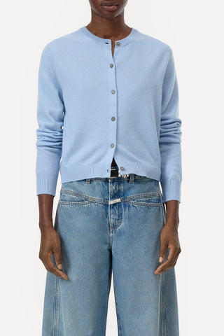 Crew Neck Cardigan in Powder Blue