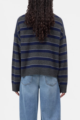 Crew Neck Sweater in Dark Grey Stripe