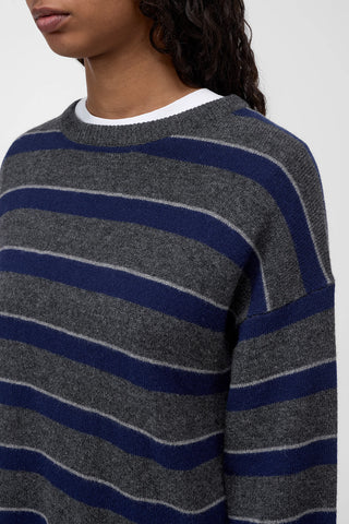 Crew Neck Sweater in Dark Grey Stripe