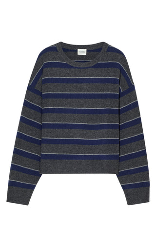 Crew Neck Sweater in Dark Grey Stripe