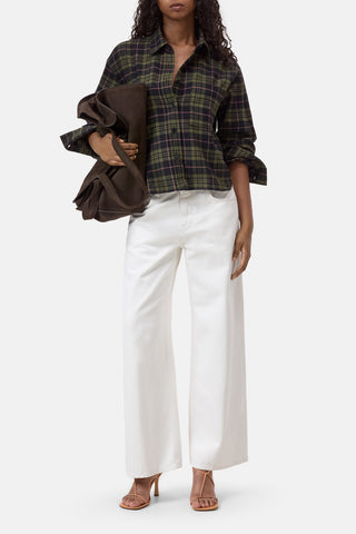 Cropped Oversized Shirt in Cypress Green